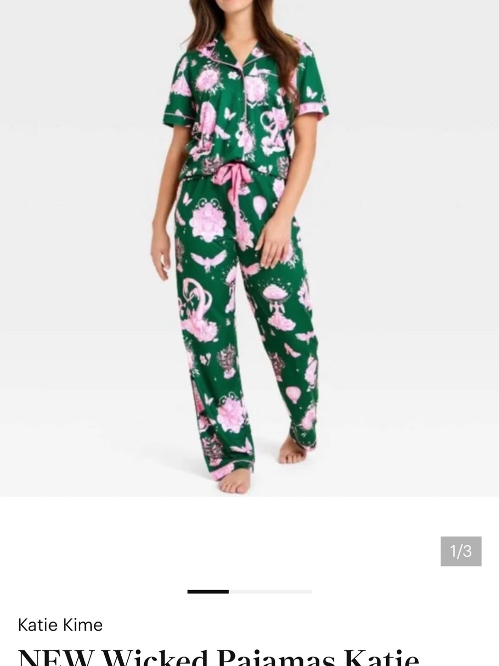 Katie Kime x Wicked Green and Light Pink Floral Pajama Set